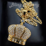 Hip Hop Stainless Steel KING CROWN Pendant & 3mm 18" 20" 24" Cuban Chain Necklace