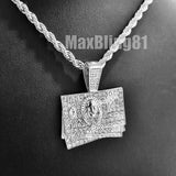 Hip Hop Iced Jewelry $100 Bill & JUICE Pendant & 4mm 24" Rope Chain Fashion Necklace