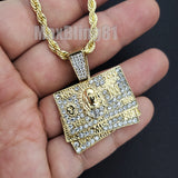 Hip Hop Iced Jewelry $100 Bill & JUICE Pendant & 4mm 24" Rope Chain Fashion Necklace