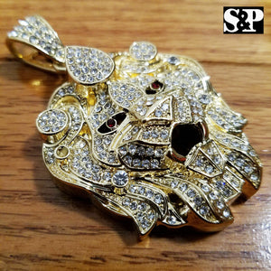 HIP HOP ICED OUT RAPPER STYLE LAB DIAMOND GOLD PLATED LARGE LION HEAD PENDANT