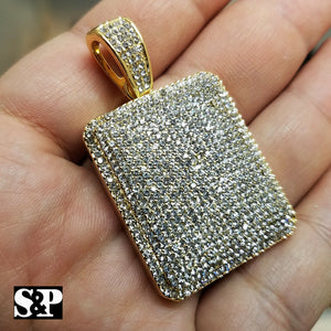 HIP HOP FULL ICED LAB DIAMOND GOLD PLATED BLING LARGE SQUARE PENDANT