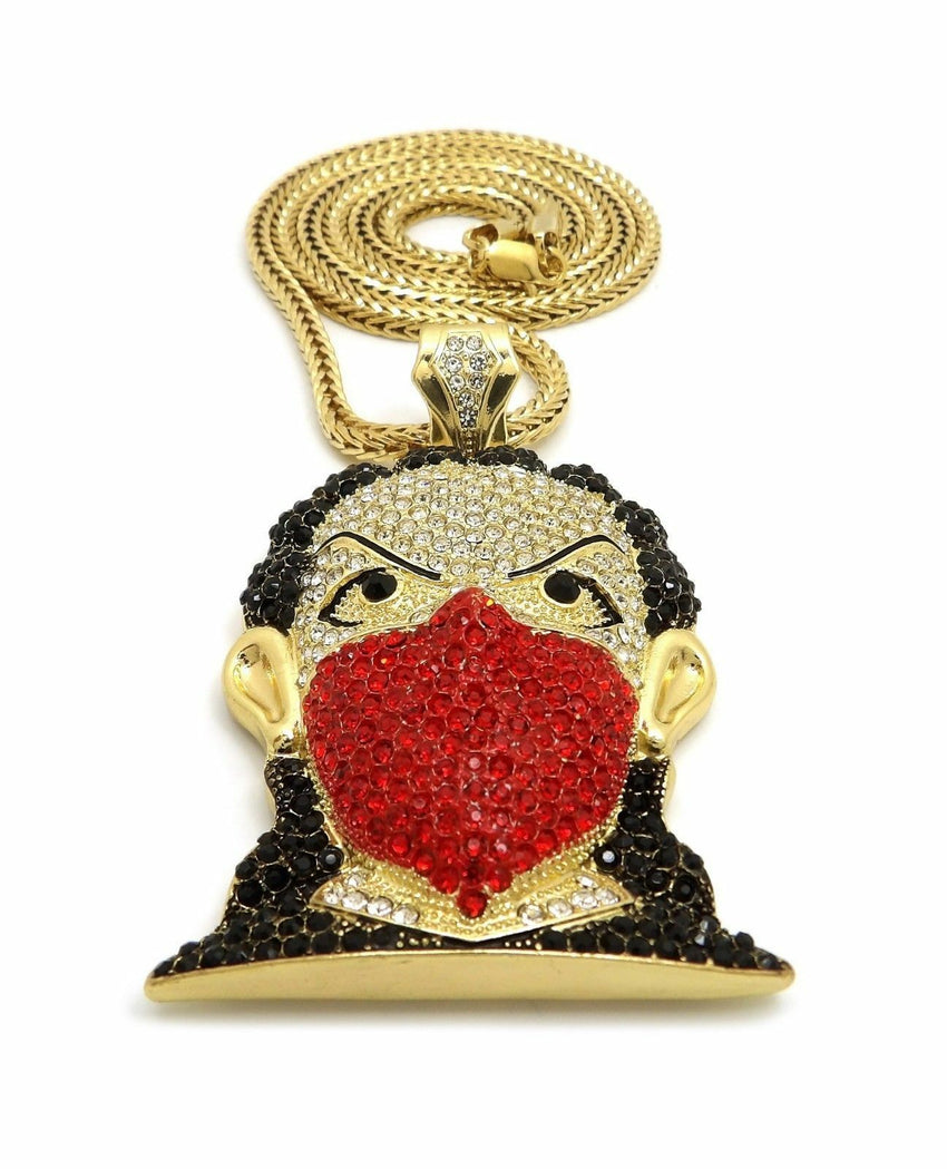 Hip Hop Iced Out Red Masked Bandana Goon Pendant & 4mm 36 Franco Chai