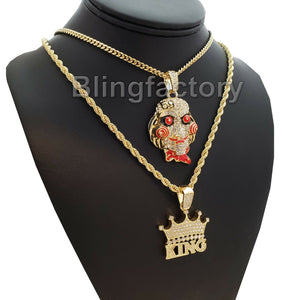 Iced Jigsaw Inspired & Crowned King Pendant & 20