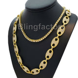 Hip Hop Iced out 30" Gucci Link Chain & 18" 1 Row Tennis Choker Chain Necklace Set