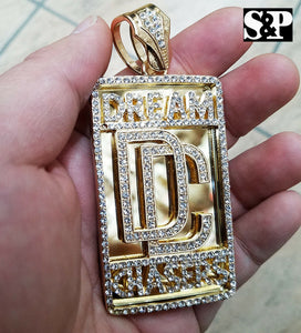 HIP HOP ICED GOLD PLATED LAB DIAMOND RAPPER'S LARGE DREAM CHASERS DC PENDANT