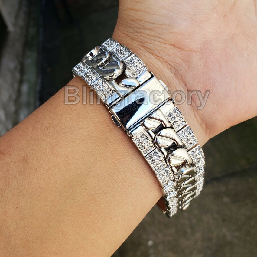 Men Silver Plated Iced out Luxury Migos Rapper's Metal Band Dress Clubbing Watch