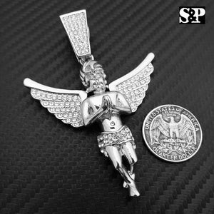 HIP HOP ICED RAPPER STYLE LAB DIAMOND SILVER PLATED BABY ANGEL LARGE PENDANT