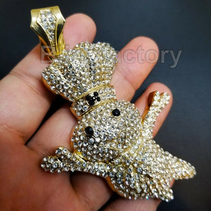 HIP HOP ICED OUT 14K GOLD PLATED LAB DIAMOND RAPPER'S LARGE DOUGHBOY PENDANT