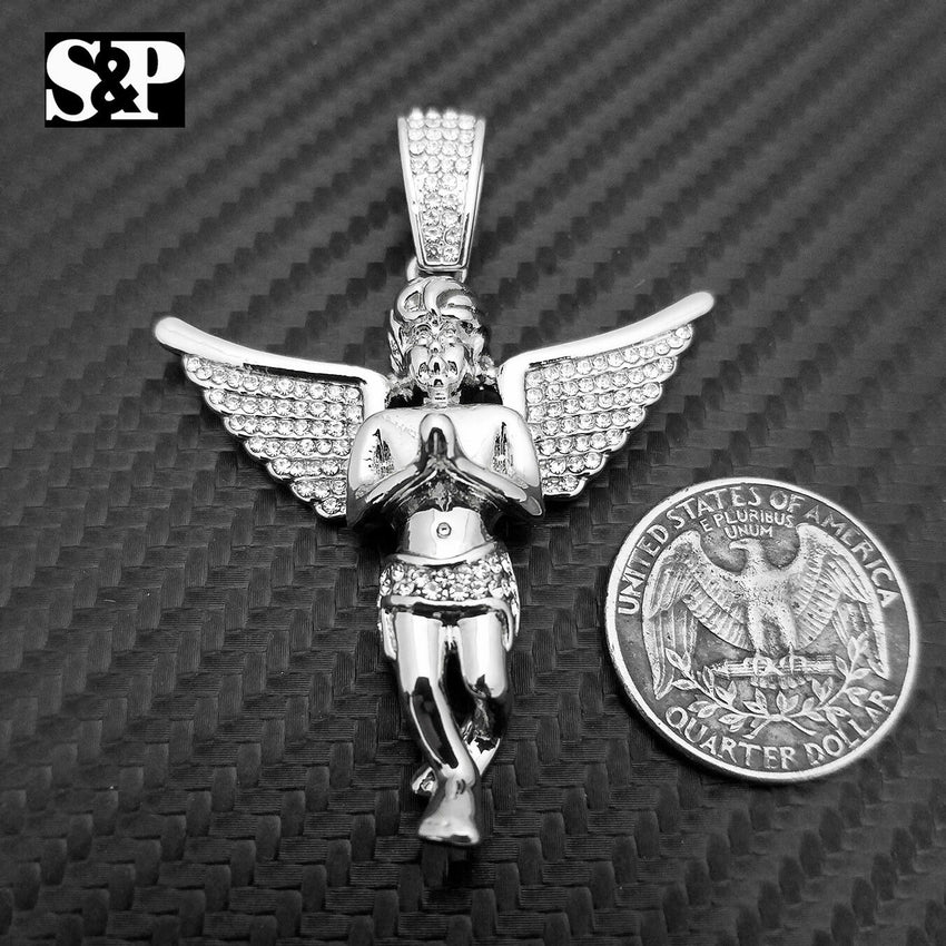 Hip Hop Baby Angel Pendant & 18" Full Iced 1 ROW DIAMOND Tennis Choker Chain Necklace