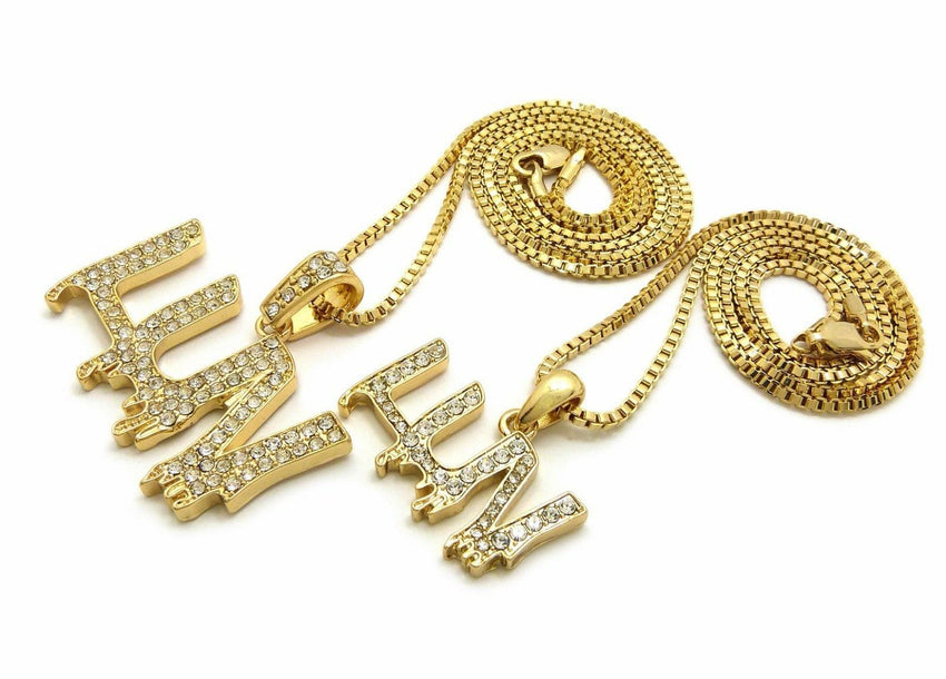 Iced out Hip Hop Pave Small & Big LUV Pendant 20",24" Box Chain 2 Necklace Set