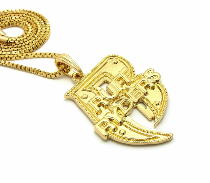 Hip Hop Gold plated Rapper's Ruff Ryder R Pendant & 24" Box Chain Necklace