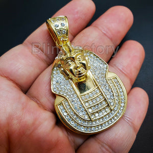 HIP HOP ICED OUT LAB DIAMOND GOLD PLATED RAPPER'S EGYPT KING PHARAOH PENDANT