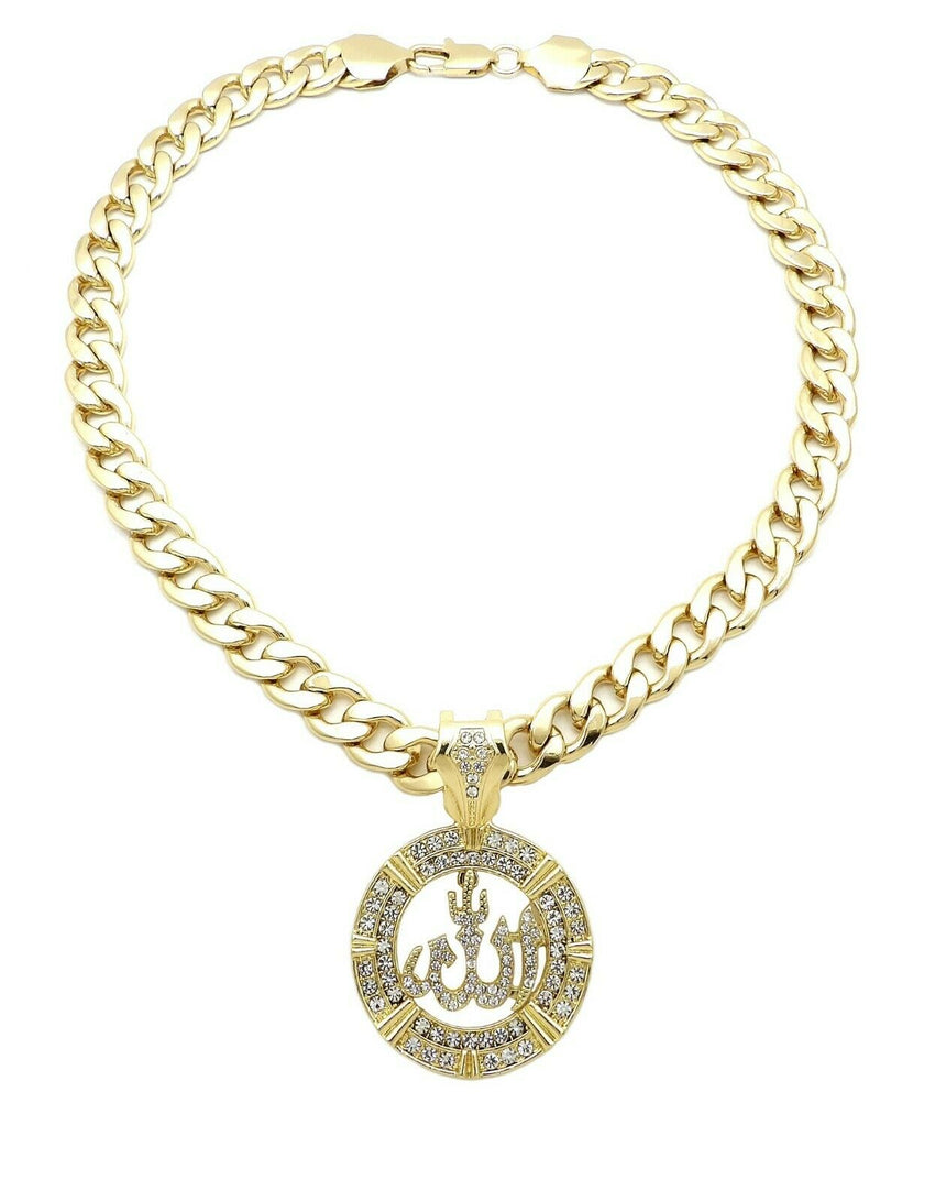 Hip Hop Iced out Allah Pendant & 11mm 18" Miami Cuban Choker Chain Necklace
