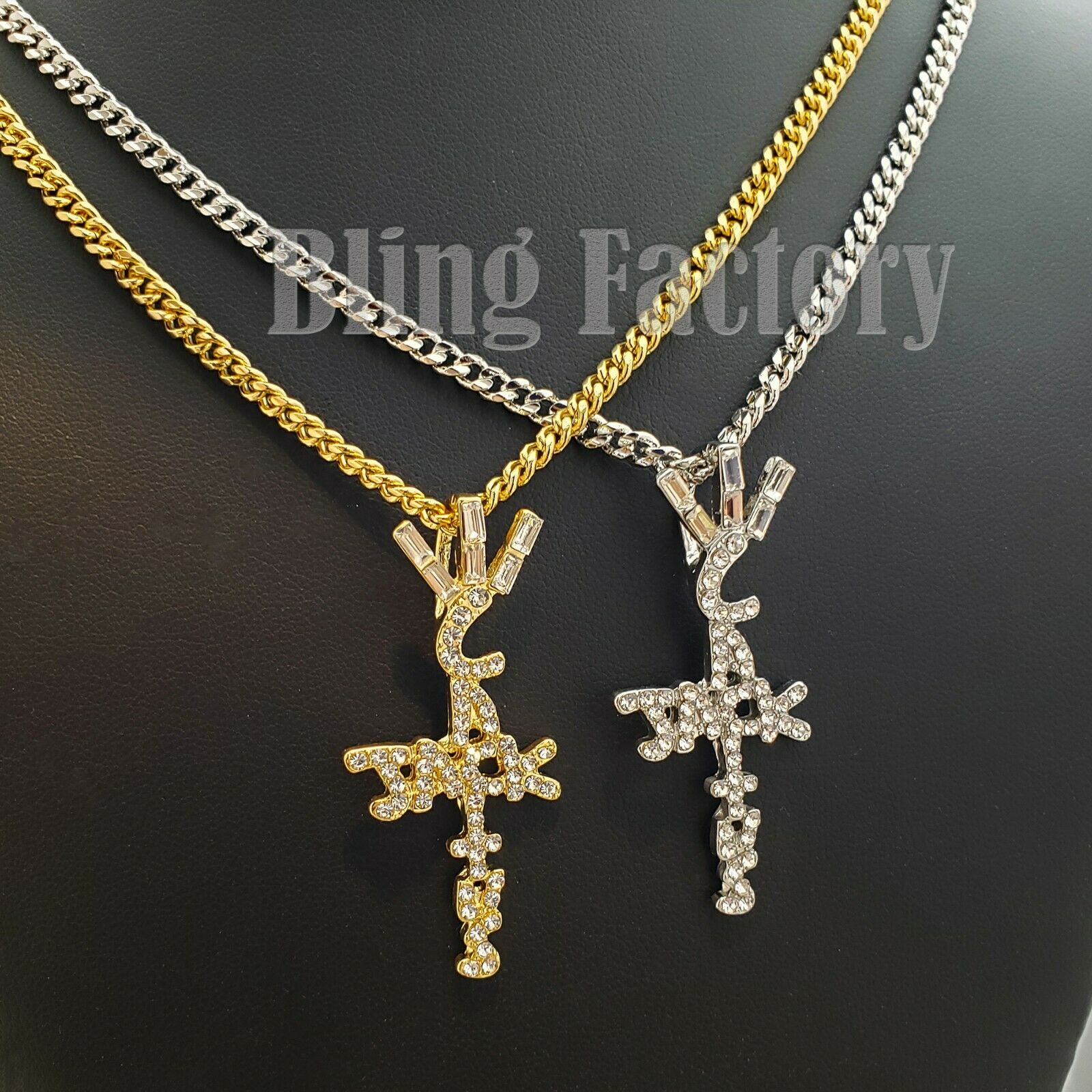 Hip Hop Iced Travis Scott Cactus Jack Cross Pendant & 24