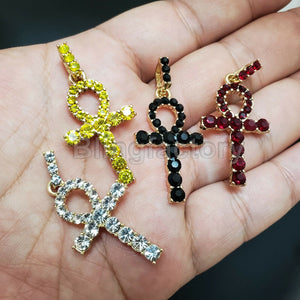 Hip Hop Iced out Egyptian Colorful 4 Kinds Ankh Cross CZ Stone Charm Pendant