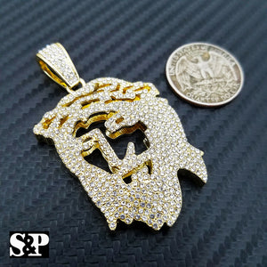 HIP HOP ICED OUT RAPPER STYLE LAB DIAMOND GOLD PLATED 3D JESUS FACE PENDANT