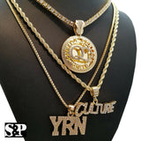 Hip Hop Migos Iced QC w/ Tennis Chain & CULTURE & YRN 3 Necklace Combo set