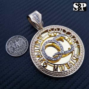 HIP HOP ICED OUT LAB DIAMOND GOLD PLATED QC QUALITY CONTROL MUSIC PENDANT