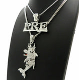 HIP HOP ICED OUT YOUNG DOLPH PRE & DOLPHIN PENDANT & 20", 24" CHAIN NECKLACE SET