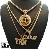 Hip Hop Migos Iced QC w/ Tennis Chain & CULTURE & YRN 3 Necklace Combo set