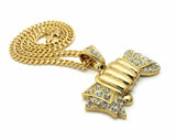 ICED OUT GOLD PLATED MONEY GRAB PENDANT & 6mm 24" CUBAN CHAIN HIP HOP NECKLACE