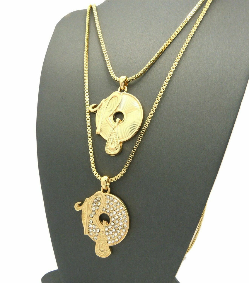 Iced Out 2 ROCAFELLA Pendant & 2mm 24",30" Box Chain 2 Necklace Set