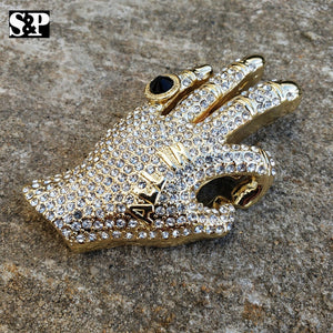 HIP HOP ICED OUT LAB DIAMOND GOLD PLATED PIMP HAND OK ALL IN PENDANT