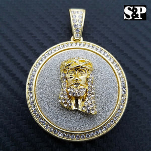 HIP HOP ICED OUT LAB DIAMOND GOLD PLATED JESUS FACE MEDALLION PENDANT