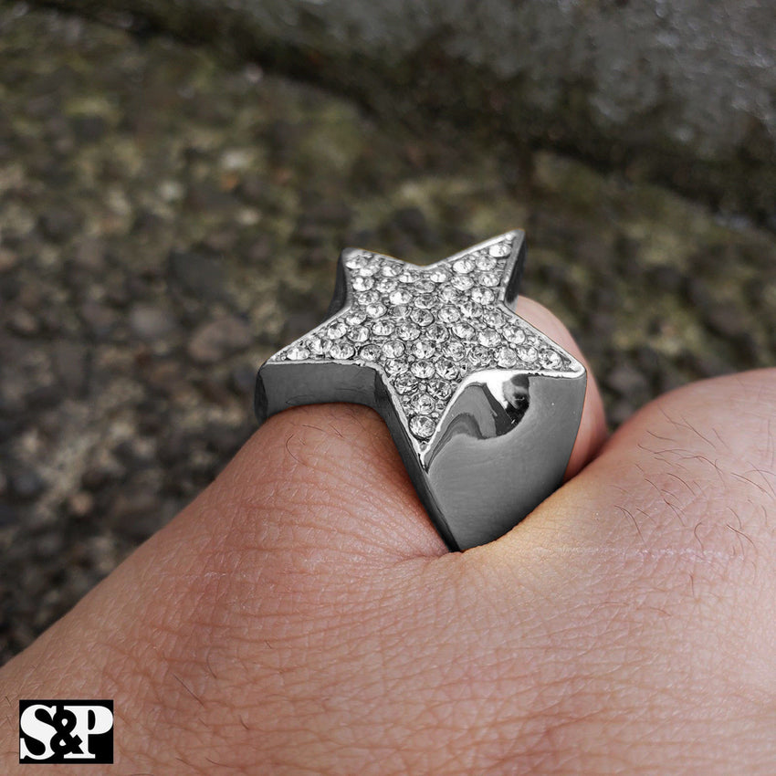 4.99ct Real Diamond Hip Hop Real Natural 925 Silver Iced Star Ring Size 6-13