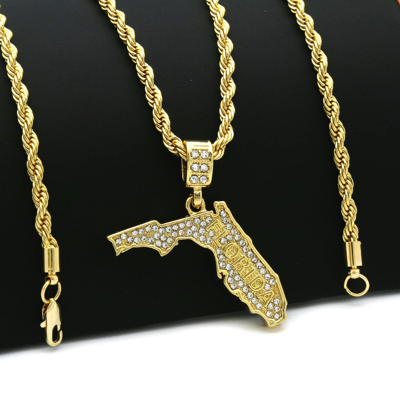 L2JK Hip Hop 14K Gold Plated Iced Centenario Pendant 24 Rope Chain Bling Necklace